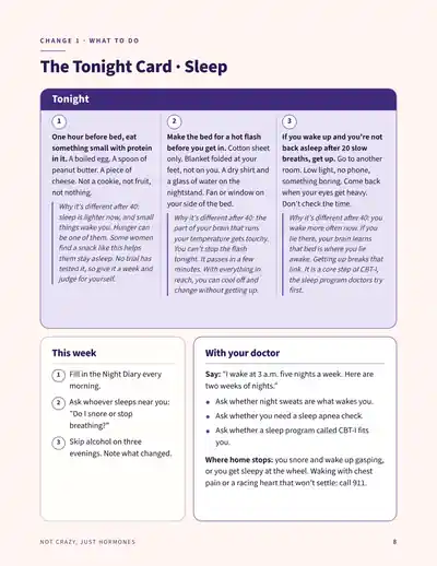 Page from the book: Change 1, Tonight, This week, With your doctor