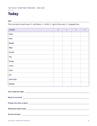 Bonus page: the Daily Symptom Tracker